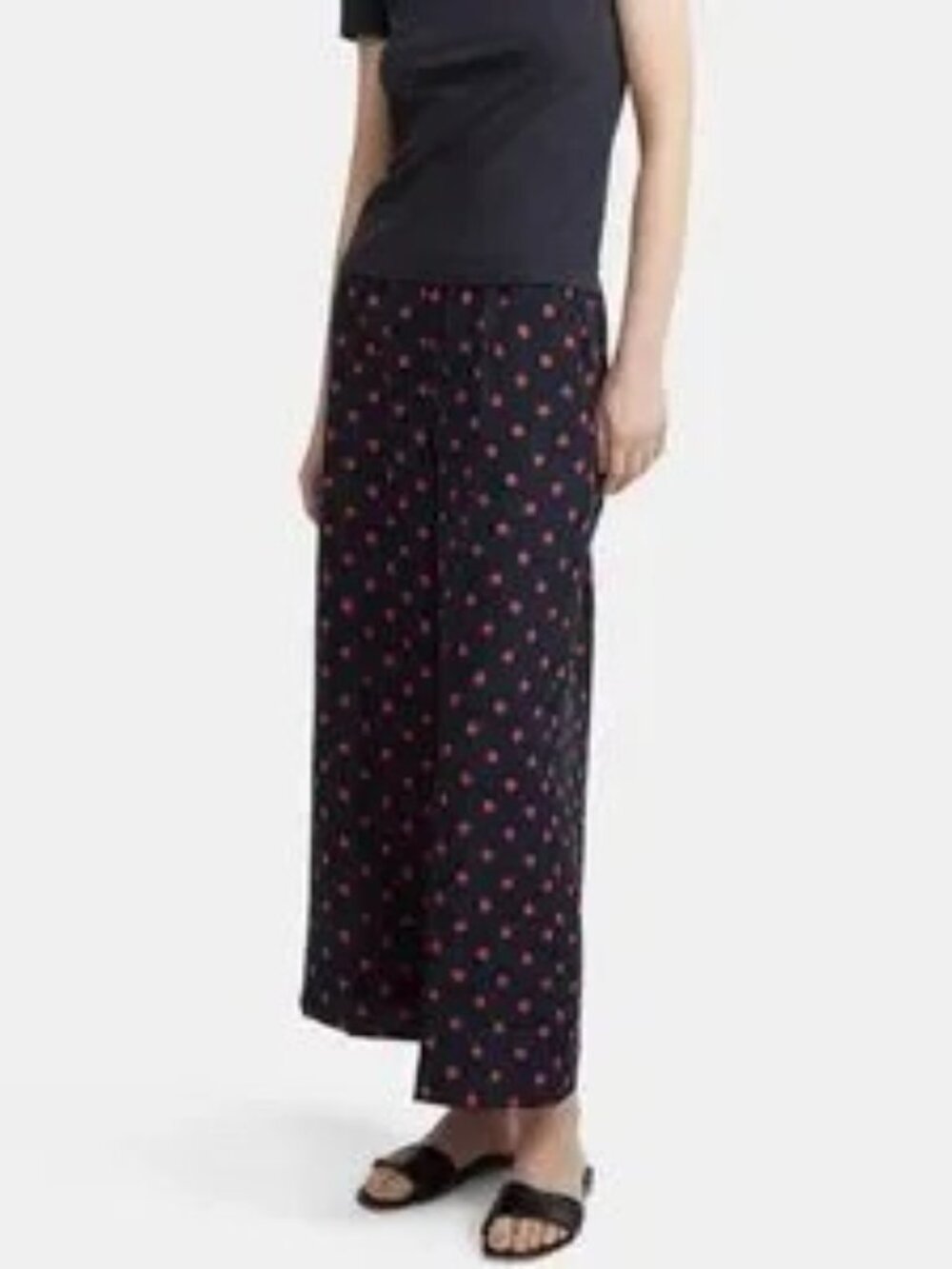 Theory Navy Blue/Red Polka Dot Wide Leg Silk Pants Theory